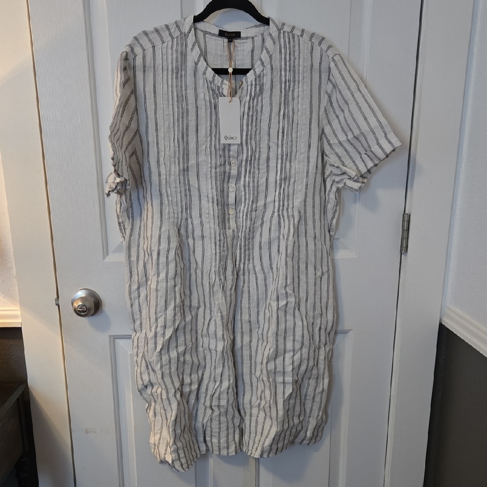 Quince Gray Striped Midi Dress